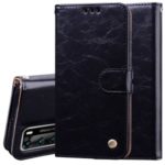 Oil Wax PU Leather Wallet Stand Business Style Mobile Phone Cover for Huawei P40 – Black