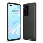 Shockproof Carbon Fiber Texture Brushed TPU Back Shell for Huawei P40 Pro Plus – Black