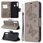 Imprint Butterfly Leather Wallet Case for Huawei P40 lite E / Y7p – Grey