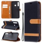 Assorted Color Jeans Cloth Leather Wallet Stand Case for Huawei P40 lite E / Y7p – Black