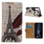 Pattern Printing Leather Phone Protective Case for Motorola Moto G Power – Eiffel Tower and Quill-pen