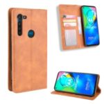 Retro Magnetic Leather Wallet Phone Cover for Motorola Moto G8 – Brown