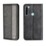 Business Style Splicing Auto-absorbed Leather Phone Shell with Card Holder for Xiaomi Redmi Note 8 – Grey
