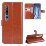 Crazy Horse Wallet Leather Case with Strap for Xiaomi Mi 10/Mi 10 Pro – Brown