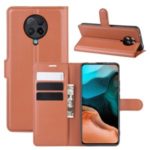 Litchi Skin Leather Wallet Stand Case for Xiaomi Redmi K30 Pro – Brown