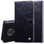 Oil Wax PU Leather Wallet Stand Business Style Phone Cover for Xiaomi Redmi Note 9 Pro – Black