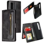 Zipper Pocket 9 Card Slots Leather Wallet Case for Xiaomi Mi 10 / Mi 10 Pro – Black