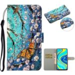 Light Spot Decor Pattern Printing Stand Leather Shell for Xiaomi Redmi Note 9 Pro – Yellow Butterfly and Flower