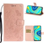 Imprint Butterfly Flower Leather Wallet Case for Xiaomi Redmi Note 9 Pro – Rose Gold