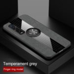 Splicing Cloth Texture Finger Ring Kickstand TPU + Acrylic + Metal Hybrid Shell [Built-in Magnetic Metal Sheet] for Oppo Find X2 Pro – Grey