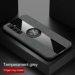 Splicing Cloth Texture Invisible Finger Ring Kickstand TPU + Acrylic + Metal Hybrid Case [Built-in Magnetic Metal Sheet] for Realme X50 Pro 5G – Grey