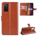 Crazy Horse Wallet Leather Cover with Lanyard for Vivo iQOO3 5G – Brown