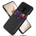 Card Holder Cloth + PU Leather Coated PC Mobile Phone Casing for OnePlus 8 Pro – Black