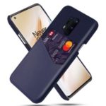 Card Holder Cloth + PU Leather Coated PC Mobile Phone Casing for OnePlus 8 Pro – Blue