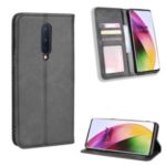 Vintage Style Leather Wallet Case for OnePlus 8 – Black