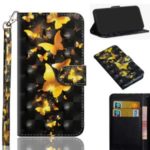 Light Spot Decor Patterned Leather Cover Wallet Stand Phone Case for Nokia 2.3 – Gold Butterflies
