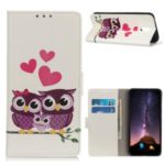 Pattern Printing Leather Wallet Stand Case for Nokia C1 – Owls and Hearts