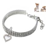 Shining Dog Collar Heart-shaped Pet Rhinestone Collar Cat Collar – White/S