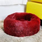 Dog Cat Soft Plush Round Pet Bed Donut Cuddler Bed Diameter 60cm Size L – Wine Red