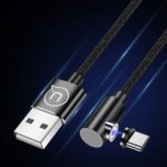 USAMS 1M Elbow Shape Nylon Braided Magnetic Type-C USB Charging Cable Cord – Black