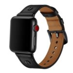 Rivet Decor Top Layer Genuine Leather Watch Strap Band for Apple Watch Series 1/2/3 38mm / Series 4/5 40mm – Black
