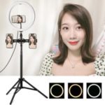 PULUZ 11.8 inch 30cm USB 3 Modes Dimmable Dual Phone Brackets LED Ring Vlogging Video Light Kits with 1.65m Adjustable Tripod Stand and Phone Clamp