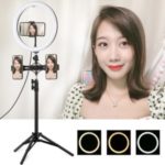 PULUZ 11.8 inch USB 3 Modes Dimmable Dual Phone Brackets LED Ring Vlogging Video Light Kits with 1.1m Adjustable Tripod Stand and Phone Clamp