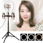 PULUZ 1.65m Tripod Mount + Dual Phone Brackets + 10.2 inch 26cm USB 3 Modes Dimmable Dual Color Temperature Ring Vlogging Video Light Kits with Phone Clamp