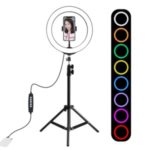 PULUZ Tripod Mount + 10.2 inch 26cm RGBW LED Ring Vlogging Video Light Live Broadcast Kits