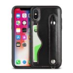 Genuine Leather Coated TPU Shell with Handy Strap Card Holder Lanyard for iPhone XS Max 6.5 inch – Black