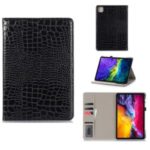 Crocodile Skin Wallet Stand Smart Leather Tablet Casing for iPad Pro 11-inch (2020) – Black