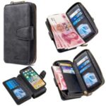 BF001 Leather Protective Shell Zip Wallet Case for iPhone X/XS 5.8 inch – Black