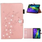 Imprint Flower Rhinestone Decor Wallet Leather Stand Tablet Case for iPad Pro 11-inch (2020)/(2018) – Rose Gold