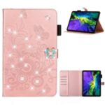 Imprint Flower Butterfly Rhinestone Decor Wallet Leather Tablet Shell for iPad Pro 11-inch (2020)/(2018) – Rose Gold