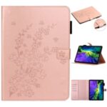 Imprint Plum Blossom Leather Wallet Stand Tablet Case for iPad Pro 11-inch (2020)/(2018) – Rose Gold