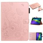 Imprint Butterfly Flower Leather Wallet Tablet Cover for iPad Pro 11-inch (2020)/(2018) – Rose Gold