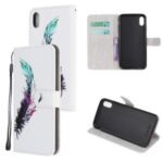 Newly Cross Texture Patterned Leather Stand Wallet Cover with Strap for iPhone XR 6.1 inch – Feather