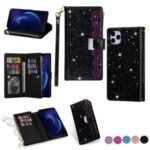 Glittery Starry Style Laser Carving Zipper Wallet Stand Leather Case for iPhone 11 Pro Max 6.5 inch – Black