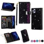 Glittery Starry Style Laser Carving Zipper Wallet Stand Leather Shell for iPhone 11 Pro 5.8 inch – Black