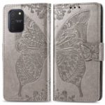 Imprint Butterfly Flower Leather Wallet Stand Case for Samsung Galaxy A91/S10 Lite – Grey
