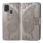 Imprint Butterfly Flower Wallet Leather Stand Case for Samsung Galaxy M31 – Grey