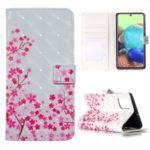 3D Colored Carving Pattern Printing Wallet Leather Cover for Samsung Galaxy A51 SM-A515 – Plum Blossom
