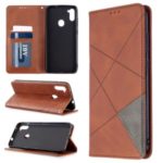 Geometric Pattern Auto-absorbed Leather Cover with Card Slots for Samsung Galaxy A11 / M11 – Coffee