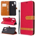 Assorted Color Jeans Cloth Leather Wallet Stand Case for Samsung Galaxy A11 / M11 – Red