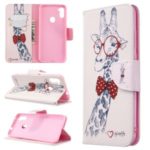 Pattern Printing Stand Leather Wallet Cover for Samsung Galaxy A11/M11 – Adorable Giraffe Wearing Glasses