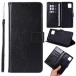 Imprint Butterfly Flower Leather Cell Phone Shell Wallet Case for Samsung Galaxy A81/Note 10 Lite – Black