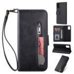 Zipper Pocket Leather Wallet Case Protective Shell for Samsung Galaxy A91/S10 Lite – Black