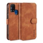 DG.MING Retro Style Leather Wallet Stand Phone Case for Samsung Galaxy M31 – Brown