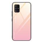 Gradient Color Tempered Glass + PC + TPU Phone Case for Samsung Galaxy A71 5G SM-A716 – Gold / Pink