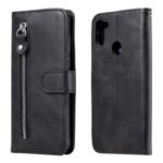 Zipper Pocket Leather Wallet Stand Case for Samsung Galaxy M11 – Black
